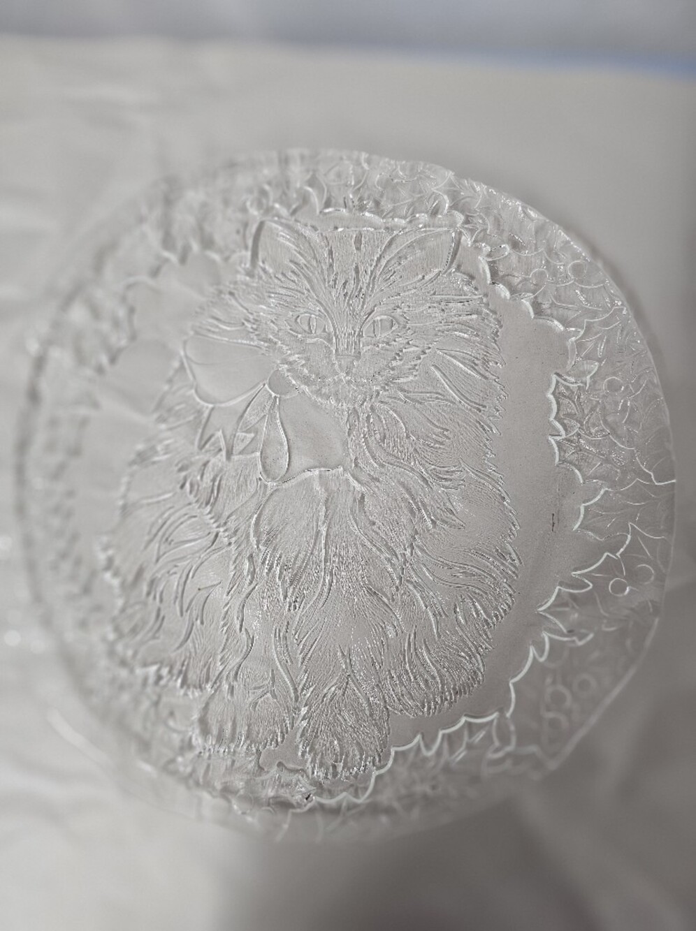 Vintage Pilgrim Glass Cat Party Platter – 13" Clear Embossed Art Glass